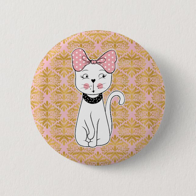 Cute Girly Cat Magnet 6 Cm Round Badge (Front)