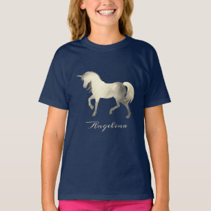 Cute Girly & Chic Silver Foil Unicorn Personalised T-Shirt