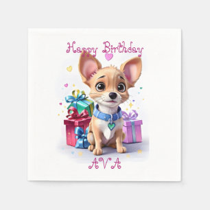 Cute Girly Chihuahua and Gifts Birthday Party Napkin