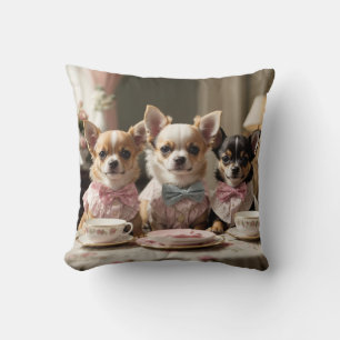 Cute Girly Chihuahua Tea Party  Cushion