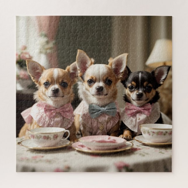 Cute Girly Chihuahua Tea Party  Jigsaw Puzzle (Vertical)