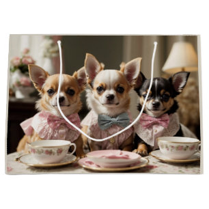 Cute Girly Chihuahua Tea Party Large Gift Bag