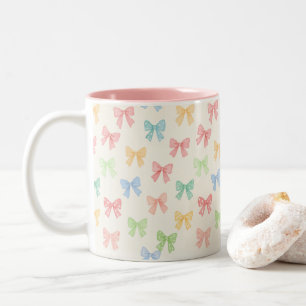 Cute Girly Colorful Bow Pattern Gift Two-Tone Coffee Mug