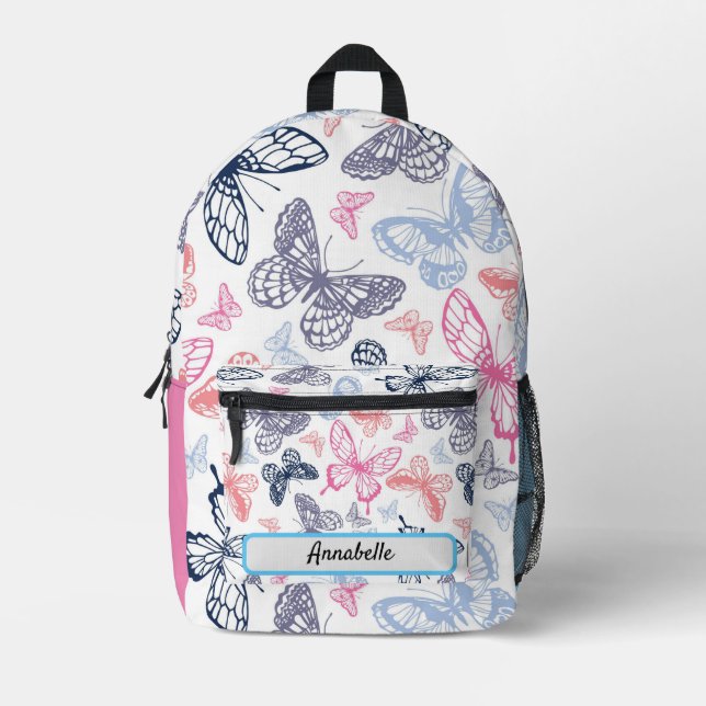Cute Girly Colourful Butterfly Illustration Patter Printed Backpack (Front)