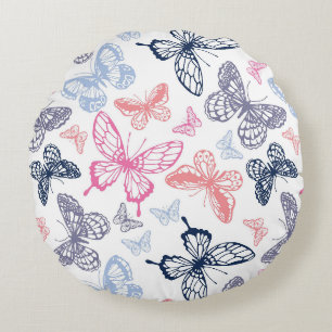 Cute Girly Colourful Butterfly Illustration Patter Round Cushion