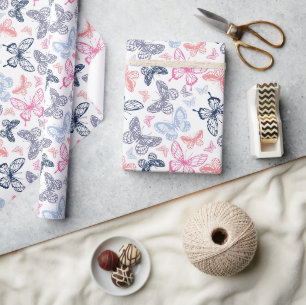 Cute Girly Colourful Butterfly Illustration Patter Wrapping Paper