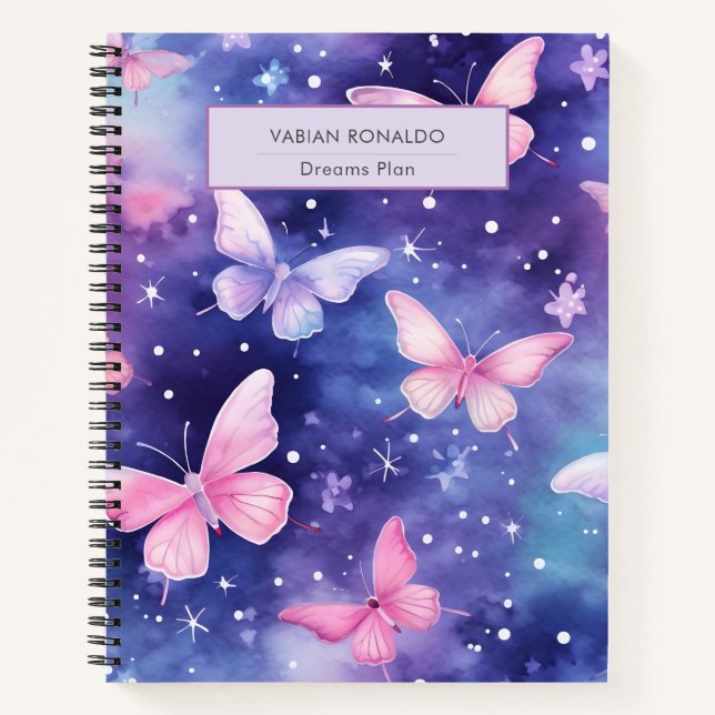Cute Girly Colourful Butterfly Pattern purple  Notebook (Front)