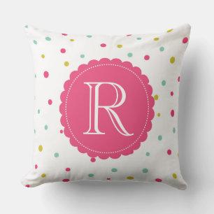 Cute & Girly Colourful Confetti Pattern Monogram Cushion