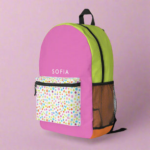 Cute Girly Colourful Dots Rainbow Custom Name Printed Backpack