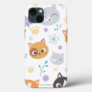 Cute Girly Colourful Kittens illustration Pattern iPhone 13 Case