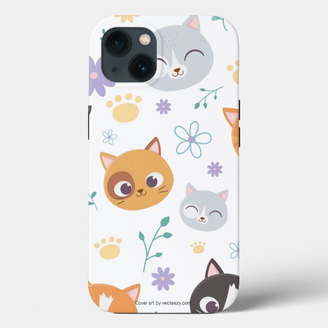 Cute Girly Colourful Kittens illustration Pattern Case-Mate iPhone Case (Back)
