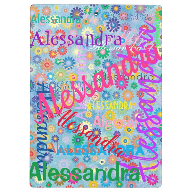 Cute Girly Colourful Name Collage with Flowers Clipboard (Back)