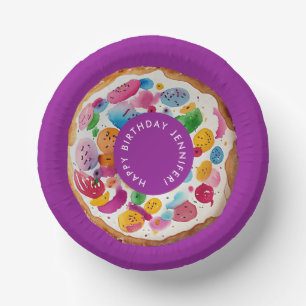 Cute Girly Colourful Purple Sweet Doughnut Waterco Paper Plate