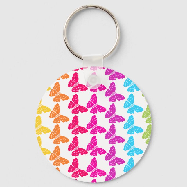 Cute Girly Colourful Rainbow Butterfly Pattern  Key Ring (Front)