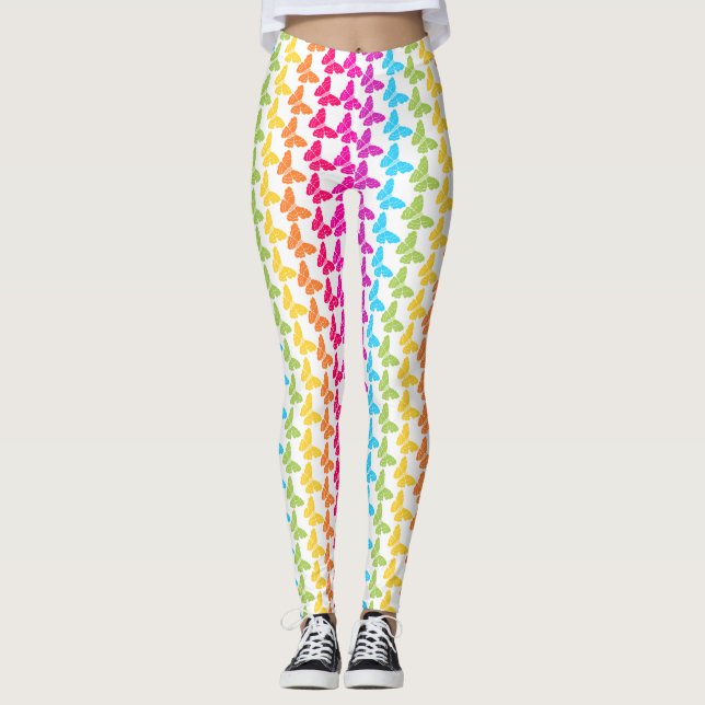 Cute Girly Colourful Rainbow Butterfly Pattern  Leggings (Front)