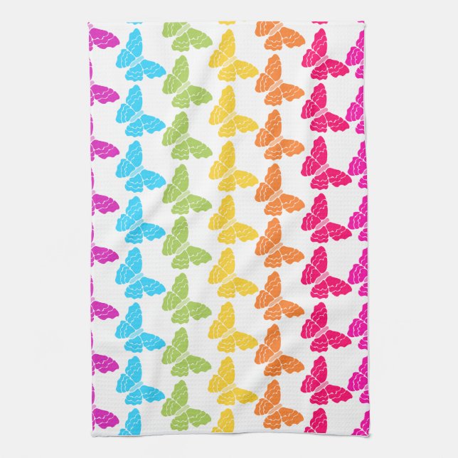 Cute Girly Colourful Rainbow Butterfly Pattern  Tea Towel (Vertical)