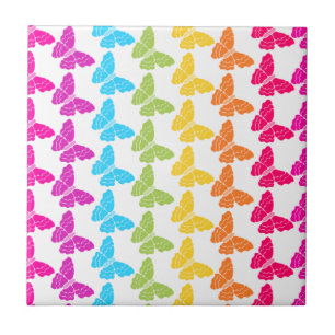 Cute Girly Colourful Rainbow Butterfly Pattern  Tile