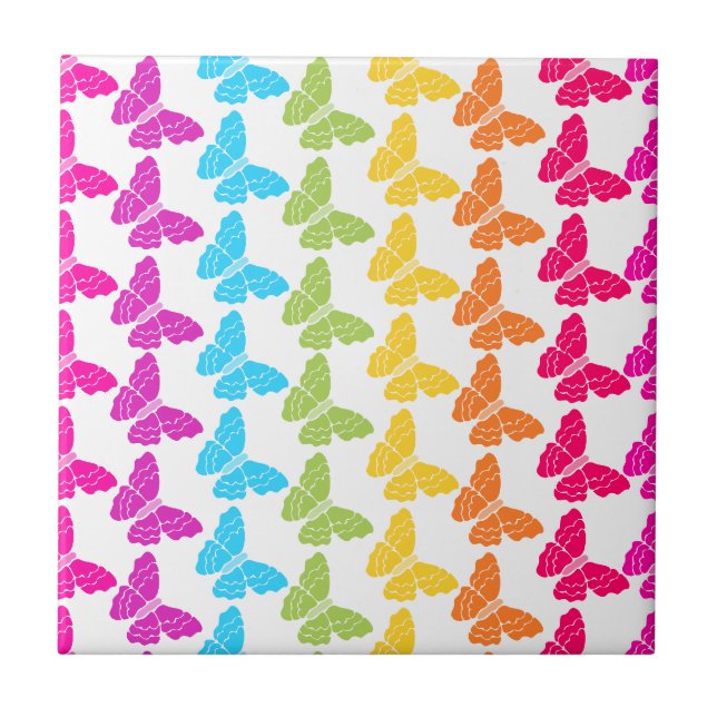 Cute Girly Colourful Rainbow Butterfly Pattern  Tile (Front)