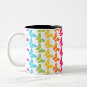 Cute Girly Colourful Rainbow Butterfly Pattern Two-Tone Coffee Mug