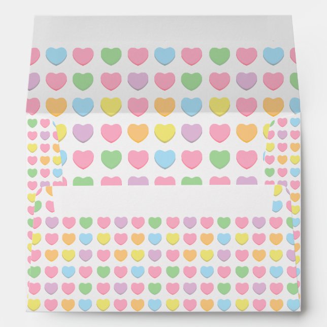 Cute girly colourful rainbow pastel hearts pattern envelope (Back (Bottom))