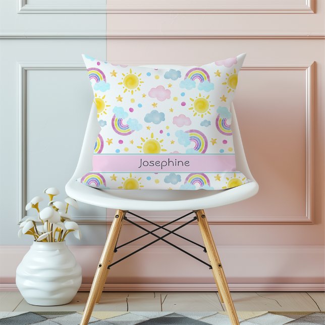 Cute Girly Colourful Rainbow Pattern Name Cushion (Creator Uploaded)