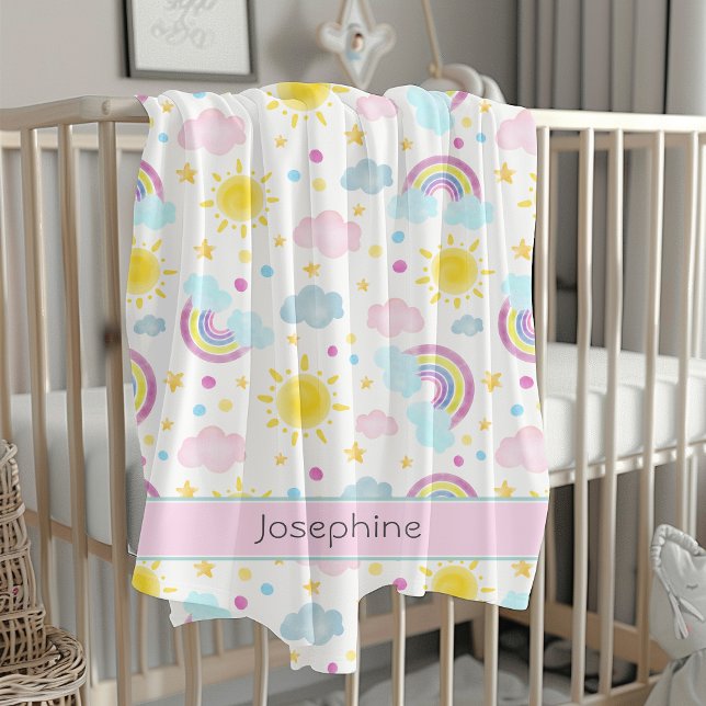 Cute Girly Colourful Rainbow Pattern Name Fleece Blanket (Creator Uploaded)