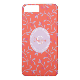 Cute girly colourful red floral pattern monogram iPhone 8 plus/7 plus case
