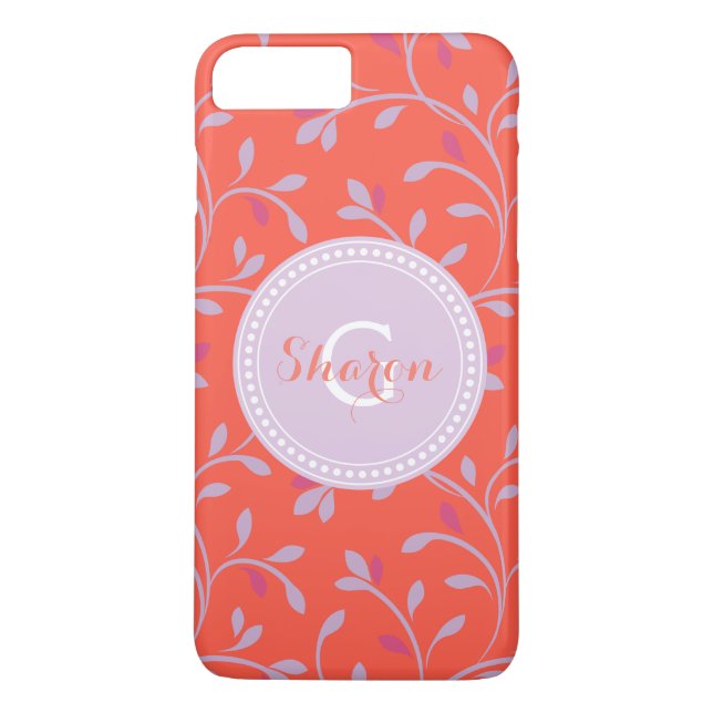 Cute girly colourful red floral pattern monogram Case-Mate iPhone case (Back)