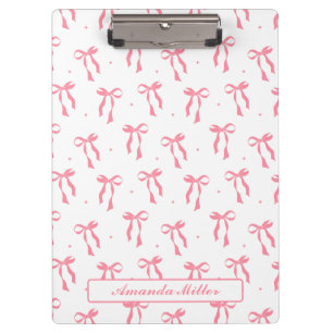 Cute Girly Coquette  Aesthetic Pink Bow Monogram Clipboard