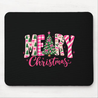 Cute girly coquette pink christmas tree for kids mouse mat