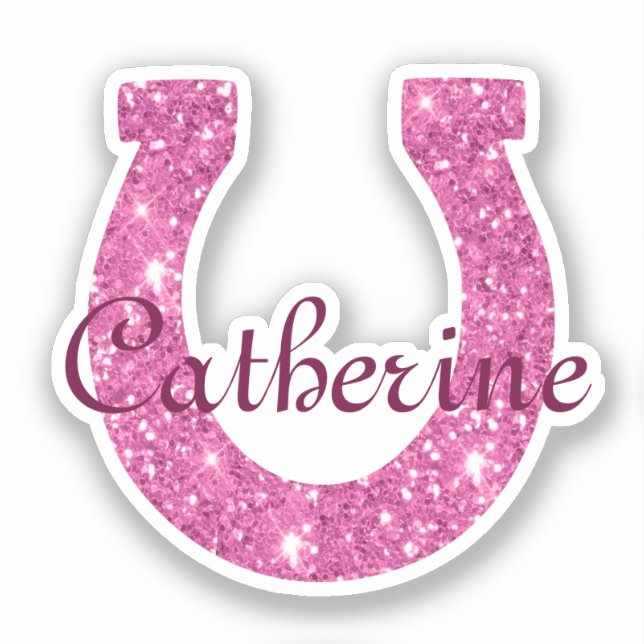Cute Girly Coquette Pink Glitter Horseshoe Name (Front)