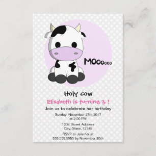 Cute girly cow polkadots girl kids birthday party invitation