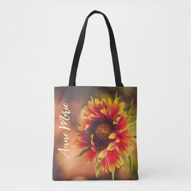 Cute Girly Custom Name Flower Tote Bag (Front)