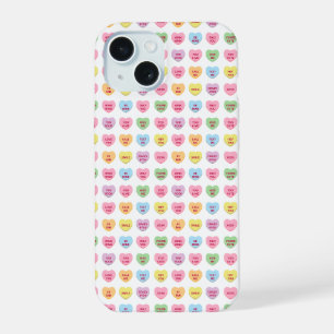 Cute girly custom tiny conversation hearts pattern iPhone 15 case