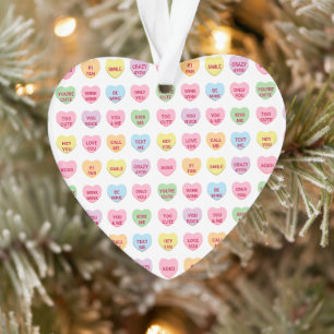 Cute girly custom tiny conversation hearts pattern ornament