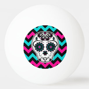Cute girly day of the dead sugar skull chevron ping pong ball