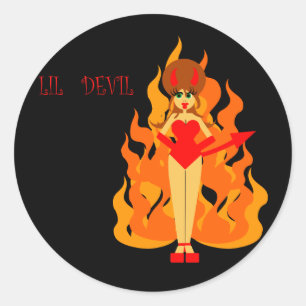 Cute Girly Devil Image Classic Round Sticker