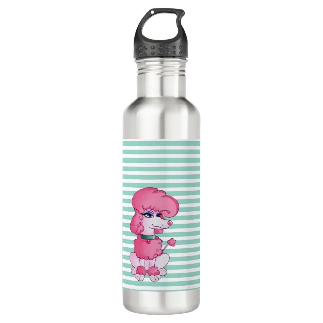 Cute Girly  Dog On Mint & White Stripes 710 Ml Water Bottle (Front)