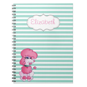 Cute Girly  Dog On Mint White Stripes-Personalised Notebook