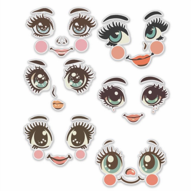 cute girly doll face art illustrations  (Front)