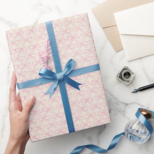 Cute Girly Doodle Pink Bows on Cream White Wrapping Paper
