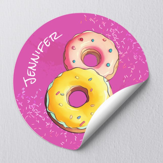 Cute  Girly Doughnut 8th Birthday Purple Sprinkles Classic Round Sticker (Creator Uploaded)