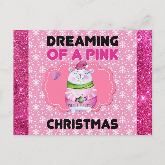 Cute Girly Dreaming of a Pink Christmas Postcard (Front)