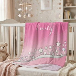 Cute Girly Dreamy Chic Silver Stars on Blush Pink Sherpa Blanket