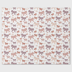 Cute Girly Dusty Pink Bows And Hearts Pattern Wrapping Paper