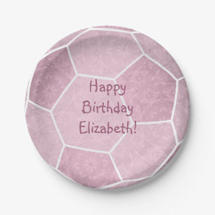 cute girly dusty pink soccer birthday party paper plate