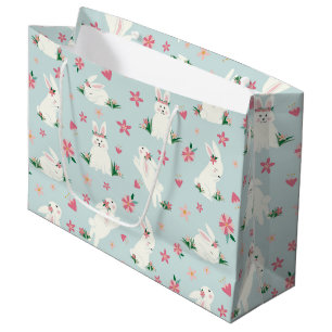 Cute Girly Easter Bunny Modern Pink Floral Large Gift Bag