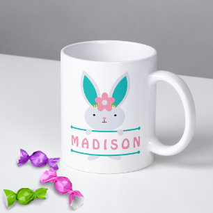 Cute Girly Easter Bunny Personalised Name Coffee Mug