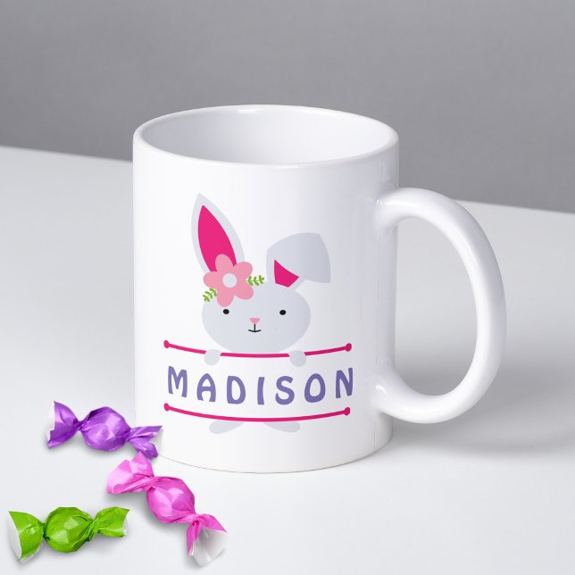 Cute Girly Easter Bunny Personalized Name Coffee Mug (Creator Uploaded)
