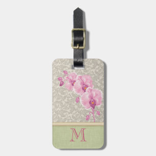 Cute girly elegant damask orchid monogram luggage tag
